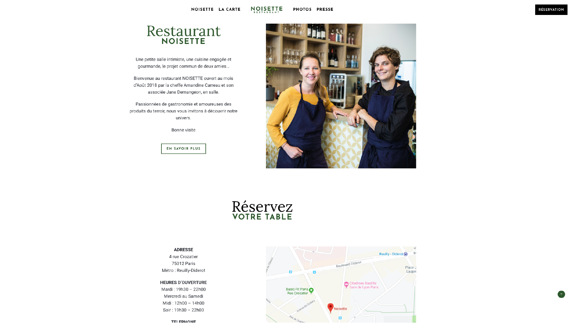 Réservation site Restaurant Noisette