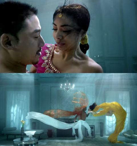 Publicité de la marque Kusmi Tea avec une femme et un homme sous l'eau 