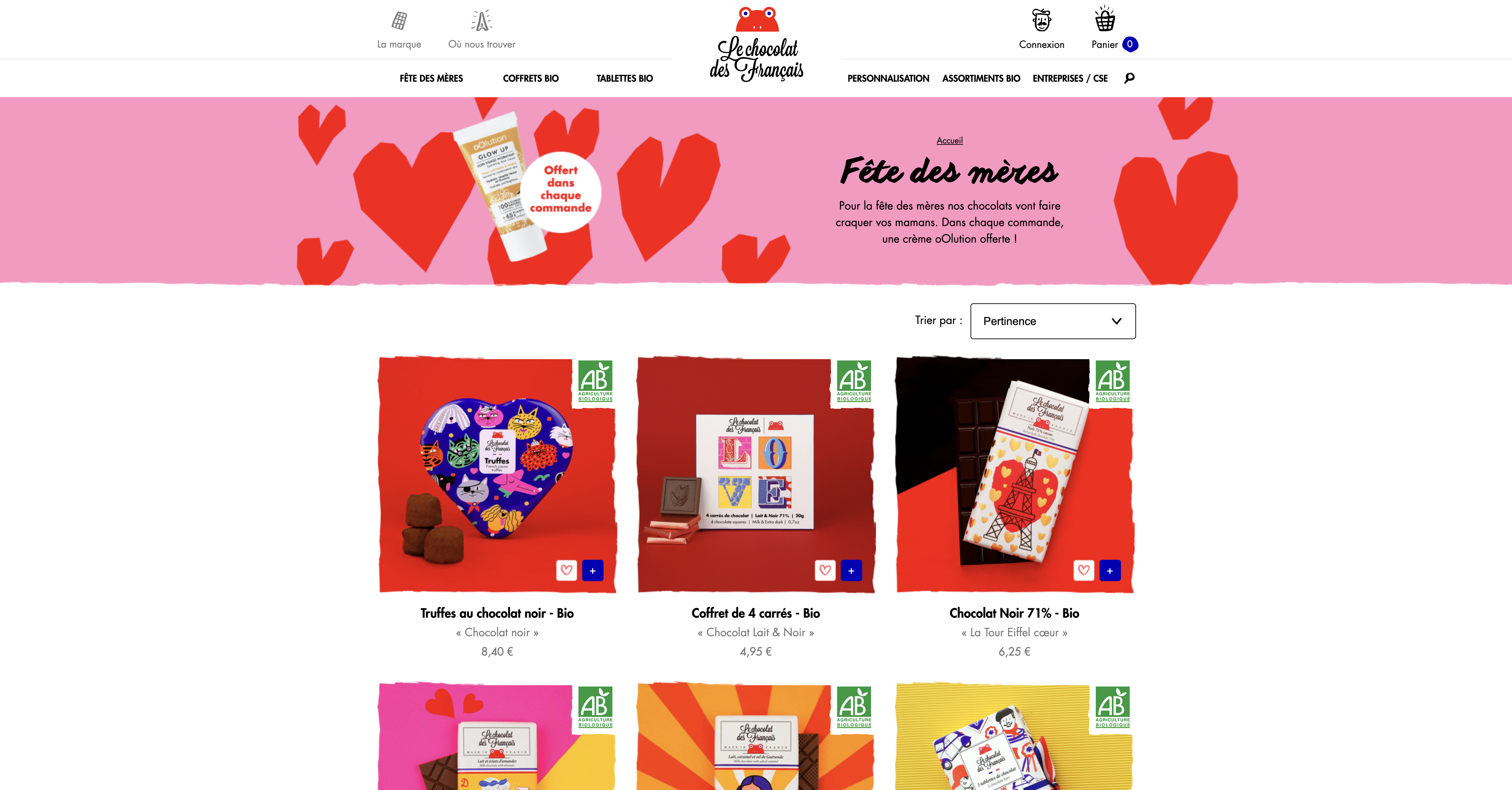 Page du site internet de Le chocolat des Français