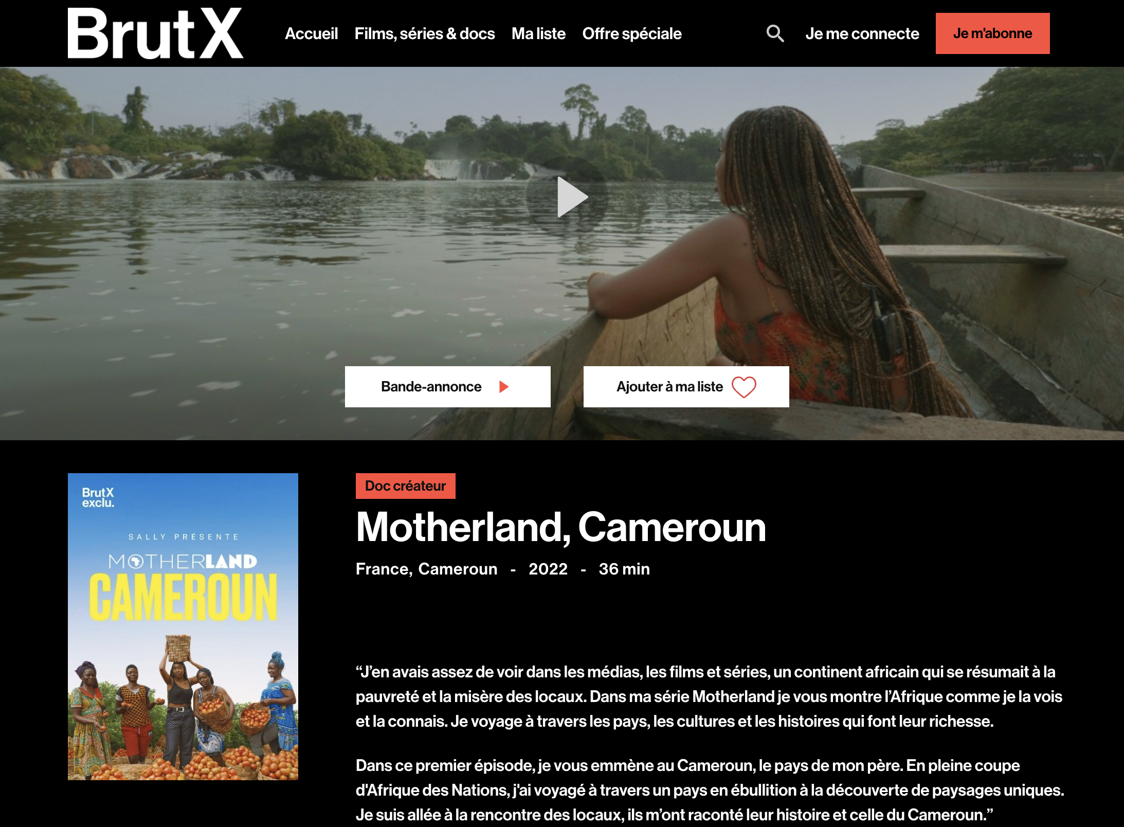 Site internet de BrutX sur la série documentaire de Motherland, Cameroun.