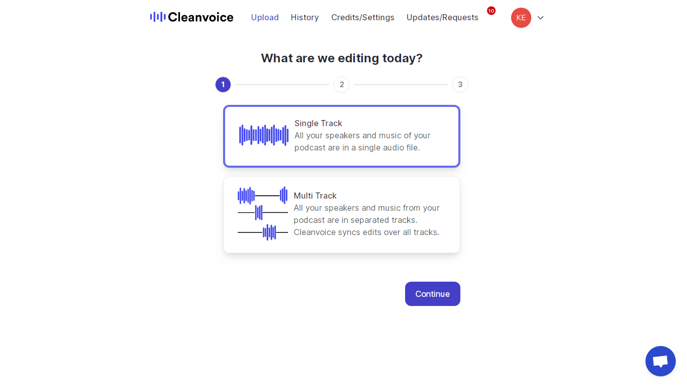 Interface Cleanvoice, l'éditeur d'audios propulsé par IA