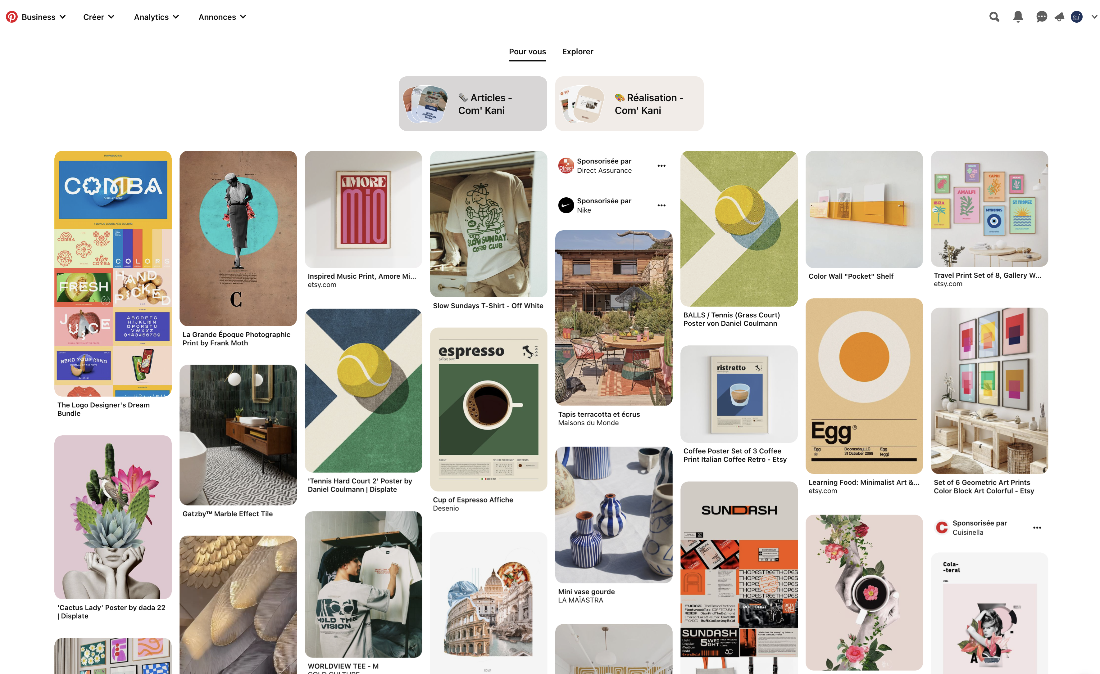 Interface de l'accueil sur Pinterest avec des images qualitatives
